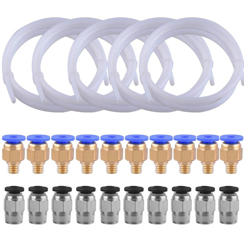 SIQUK 5 Pieces Teflon Tube PTFE Tubing (1M) with 10 Pieces PC4-M6 Fittings and 10 Pieces PC4-M10 Fitting Connector for 3D Printer 1.75mm Filament - Image 1